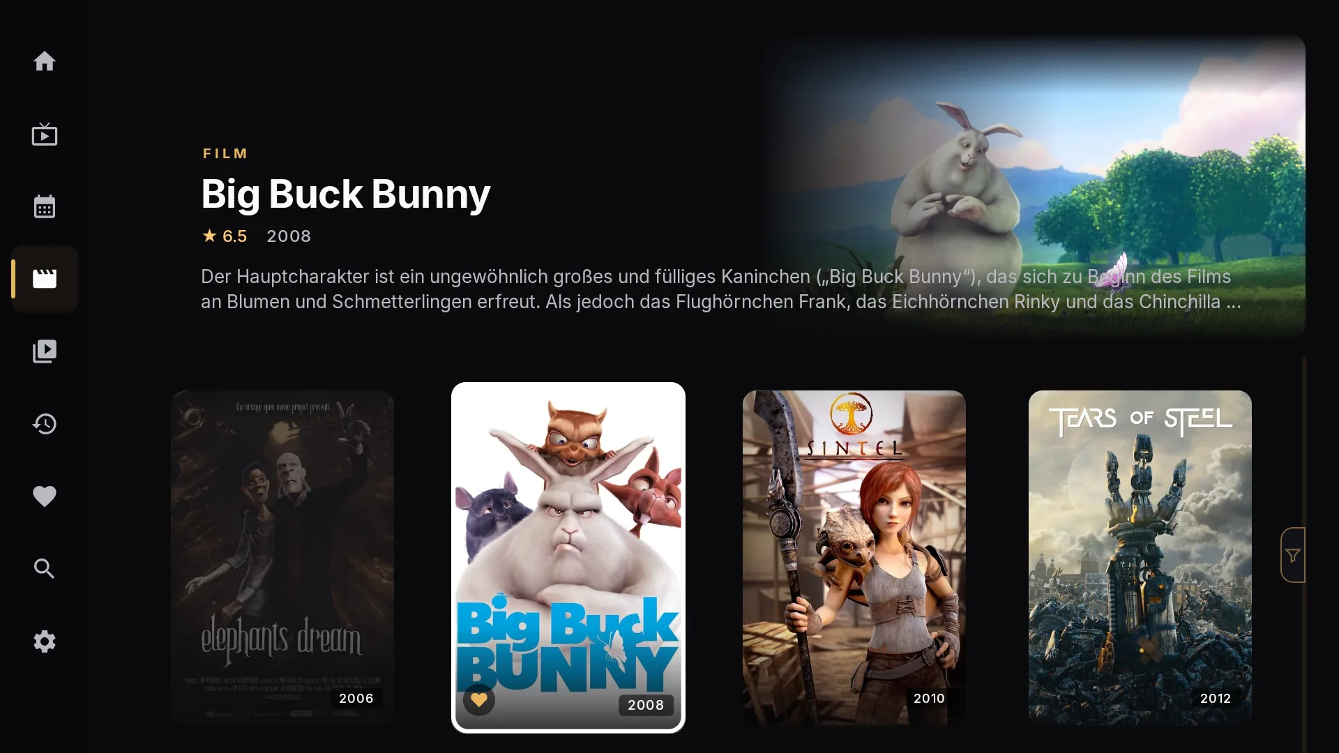 Chaipa-Filmmediathek mit Hero-Banner und Posterreihe