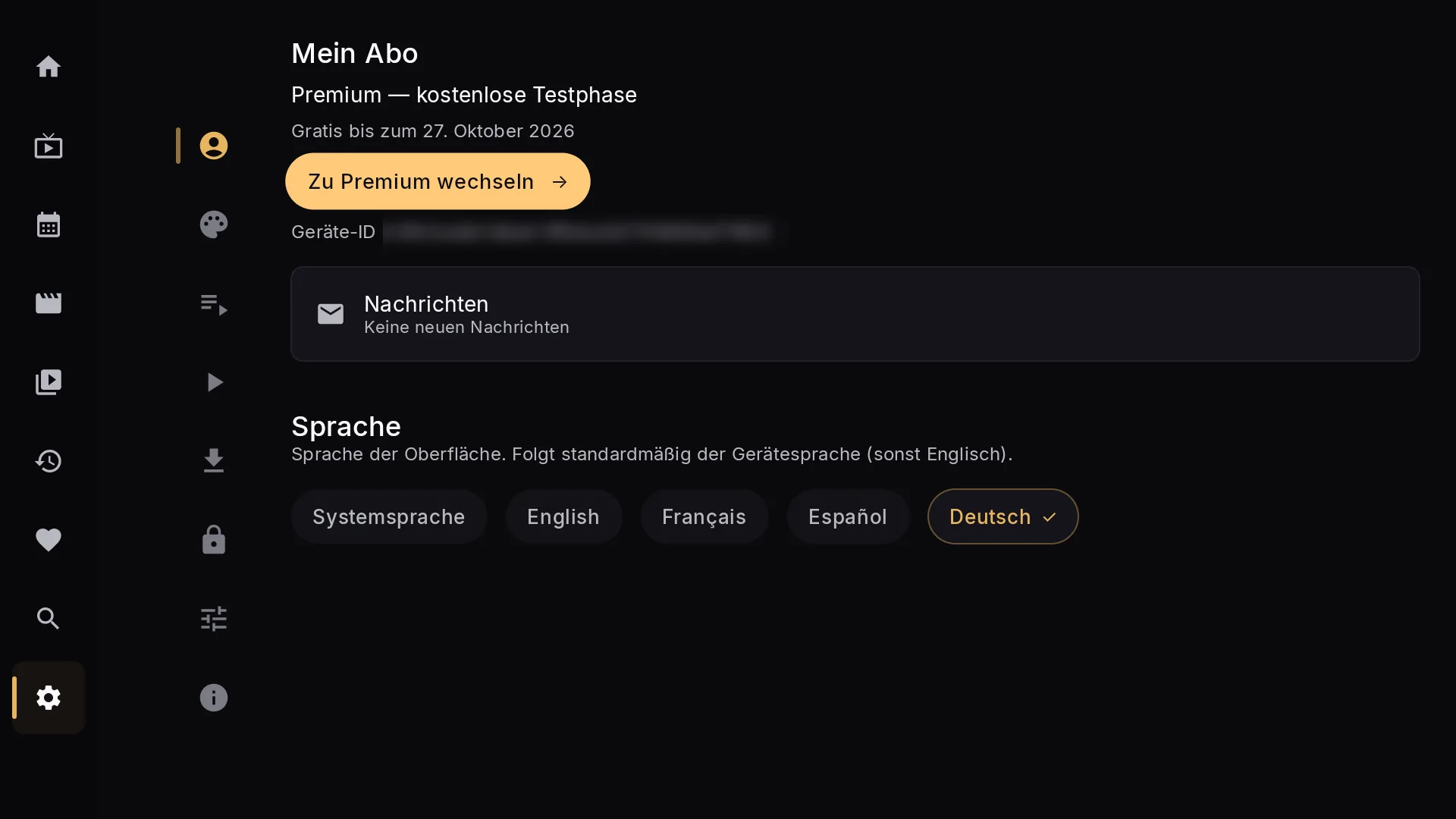Chaipa-Einstellungen: Abo und Sprache
