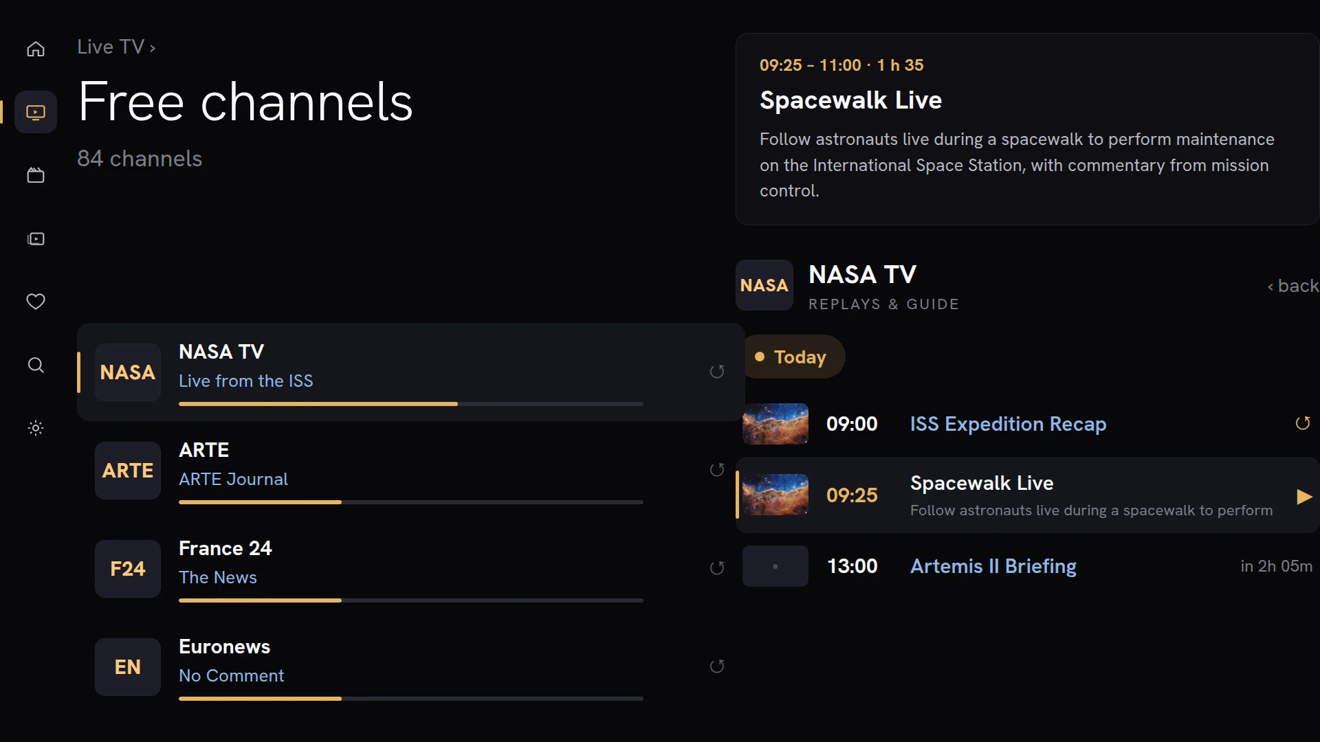 Chaipa catch-up timeline showing past, current and upcoming programmes for a channel