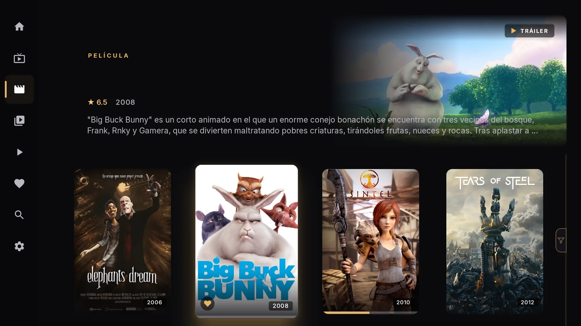 Biblioteca de películas de Chaipa con banner hero y fila de carteles