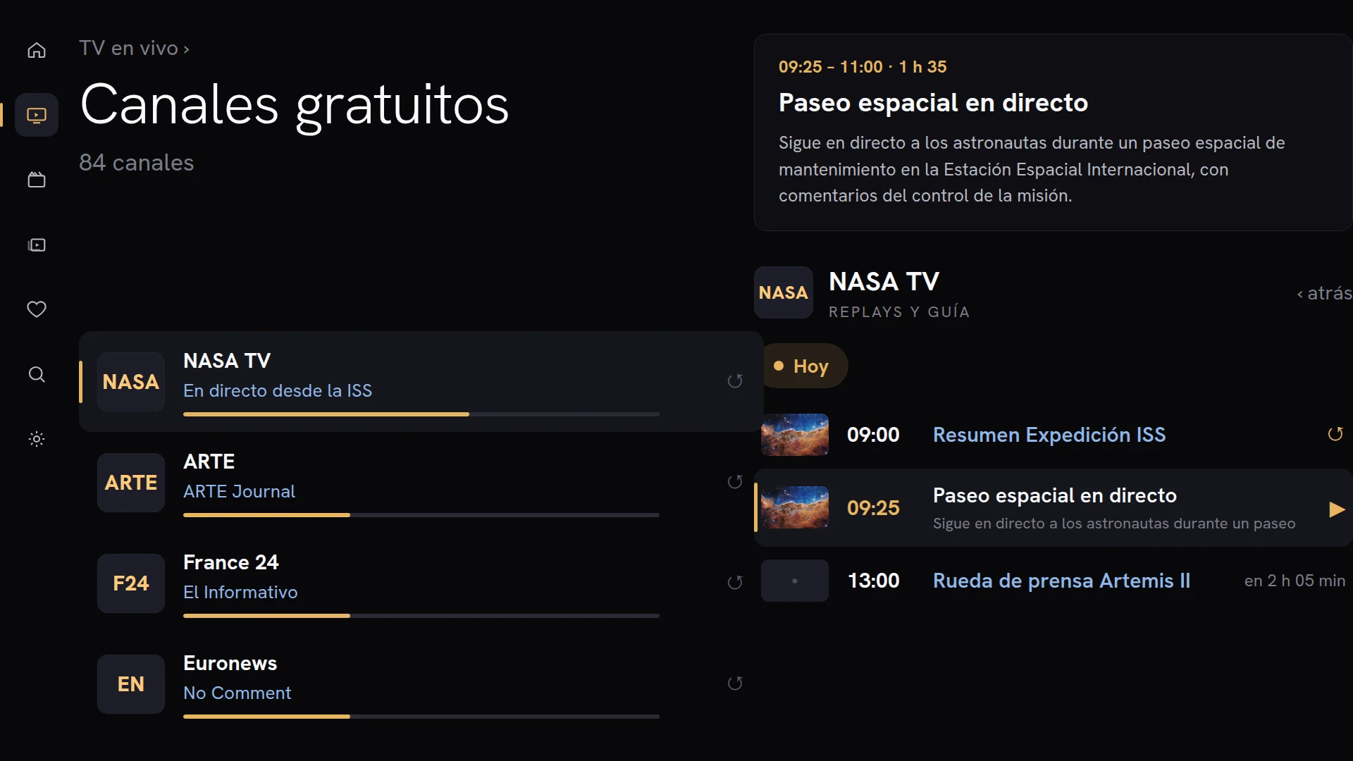 Cronología de repetición de Chaipa con los programas pasados, actuales y próximos de un canal