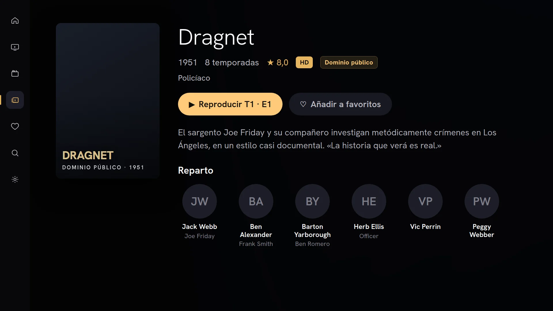 Página de detalle de una serie en Chaipa con episodios y reparto