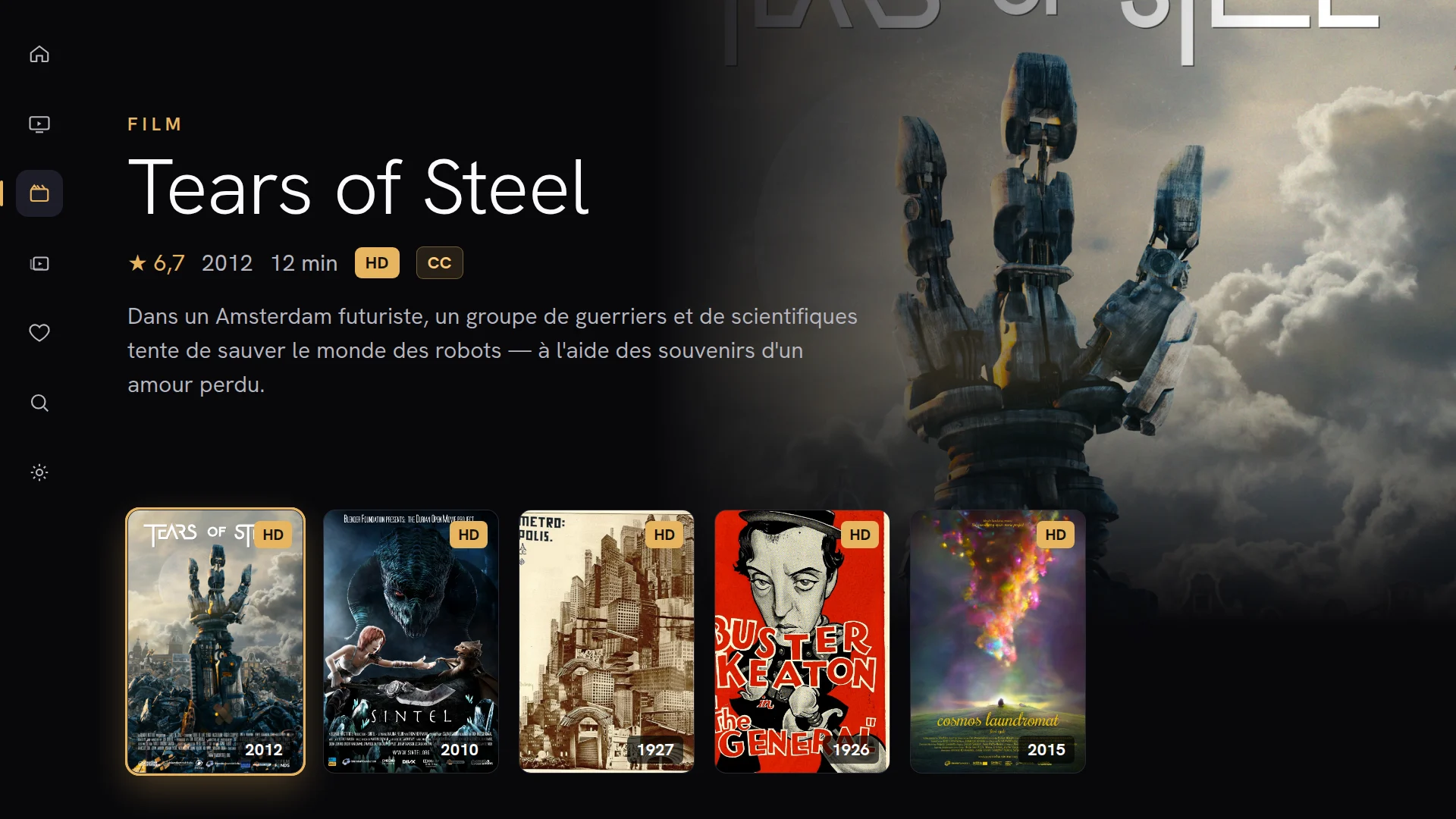 Bibliothèque de films de Chaipa avec bannière hero et rangée d'affiches