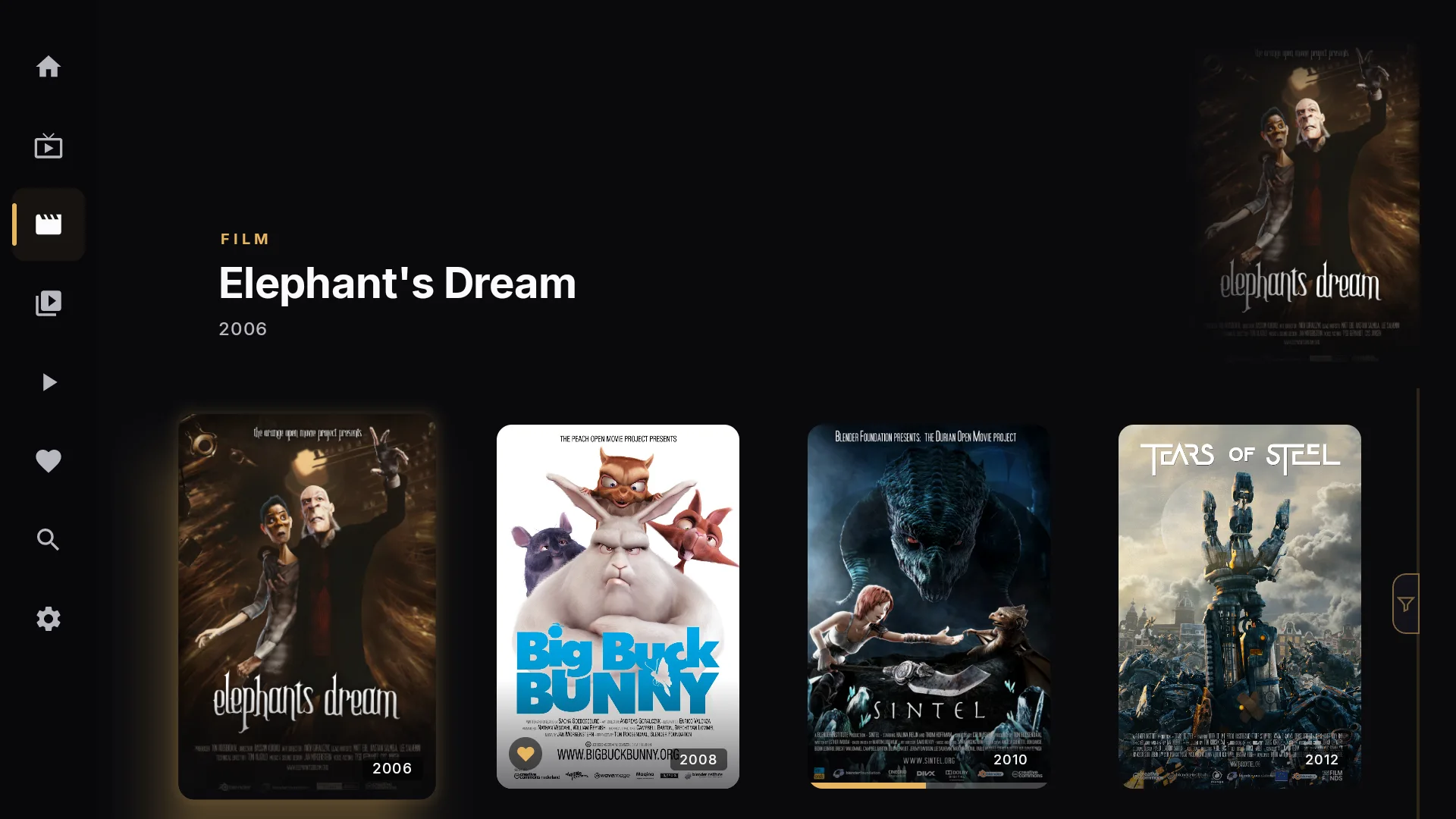 Bibliothèque de films de Chaipa avec bannière hero et rangée d'affiches