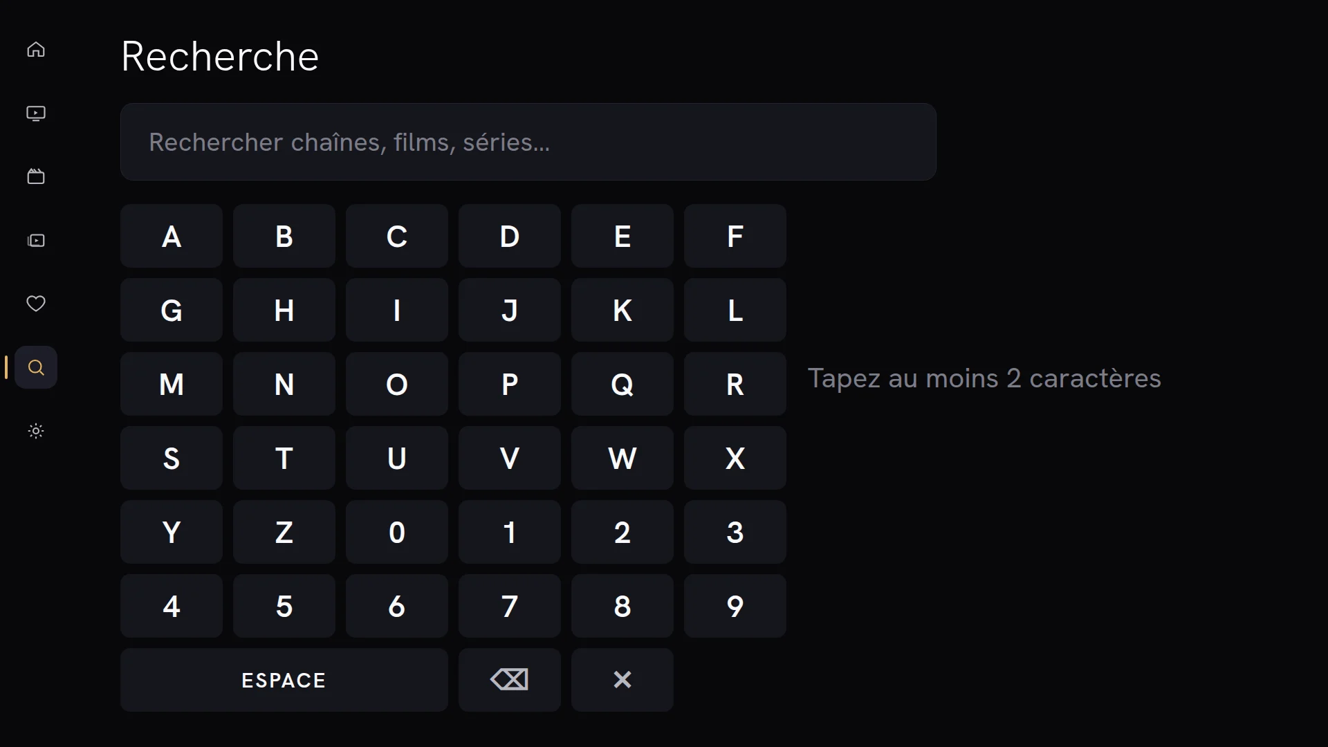 Écran de recherche de Chaipa avec clavier à l'écran