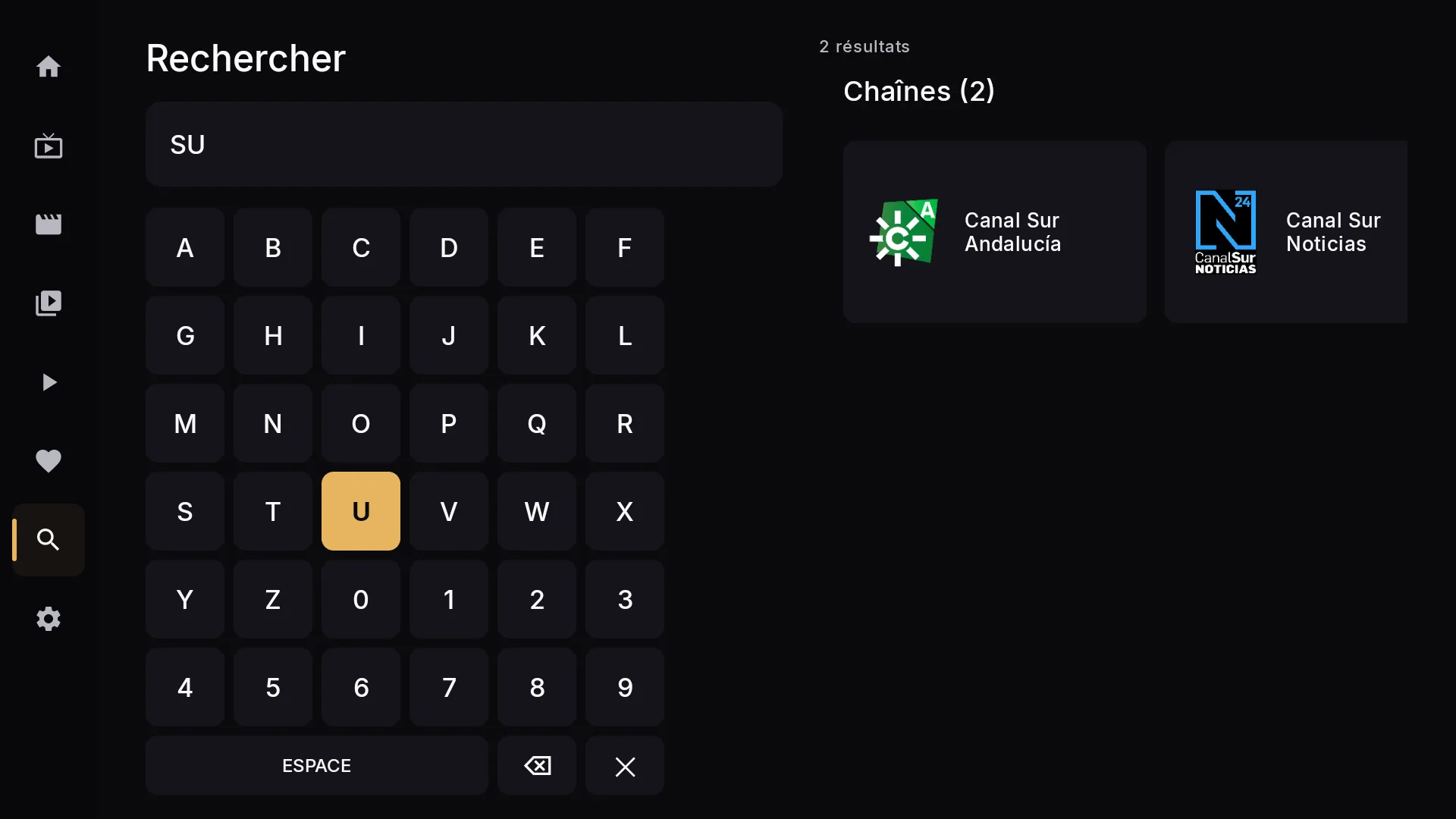 Écran de recherche de Chaipa avec clavier à l'écran