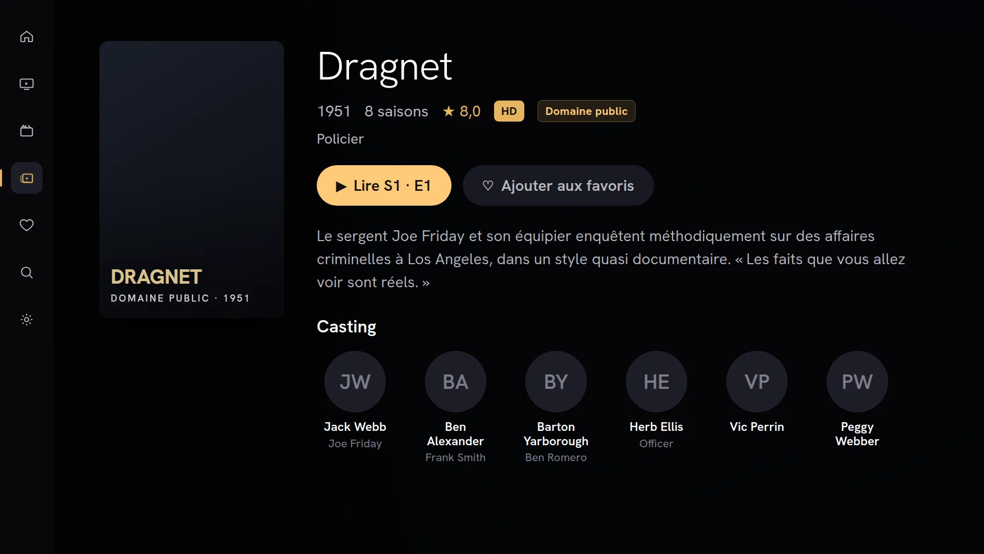 Page de détail d'une série dans Chaipa avec épisodes et casting