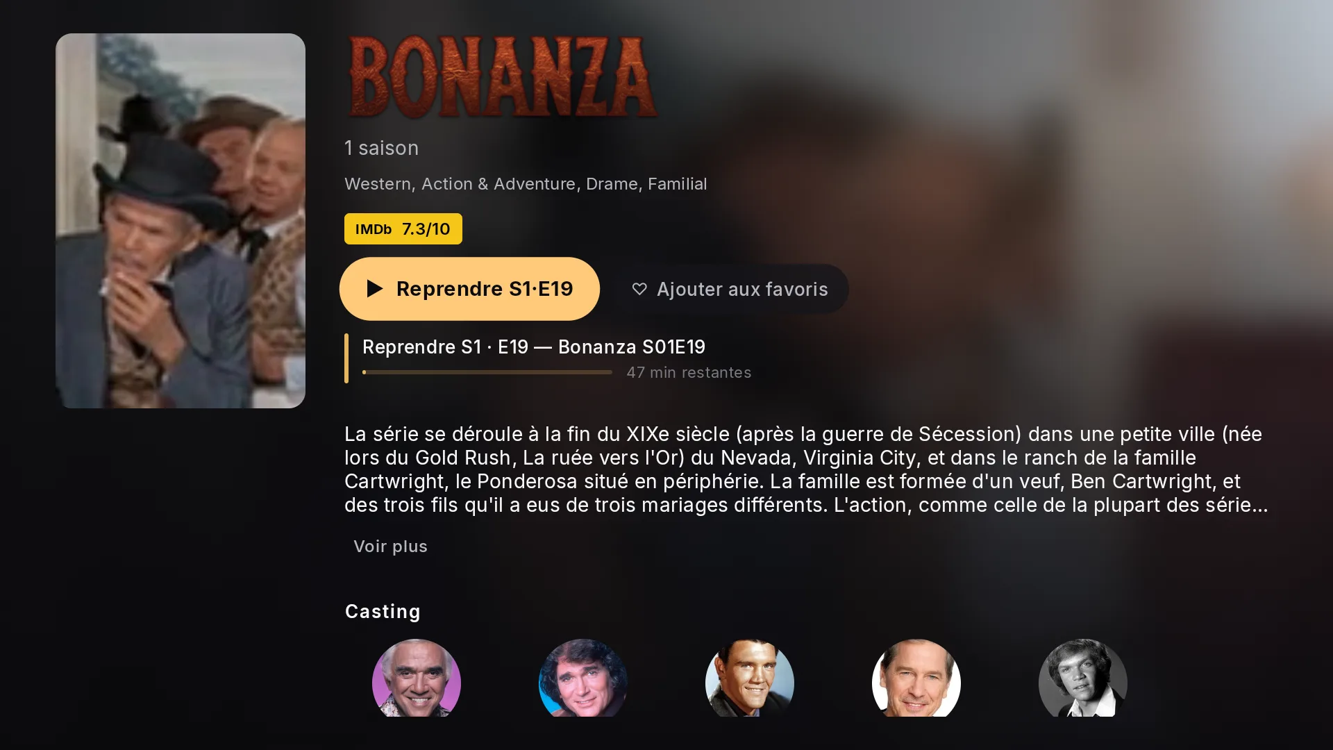 Page de détail d'une série dans Chaipa avec épisodes et casting